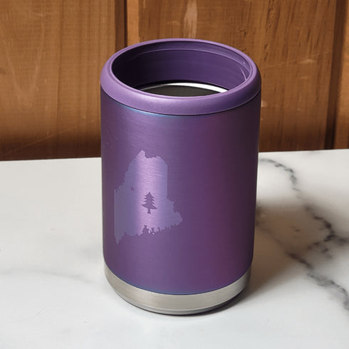 1901 Maine Flag Engraved  Beer Can Cooler- Matte Metallic Purple